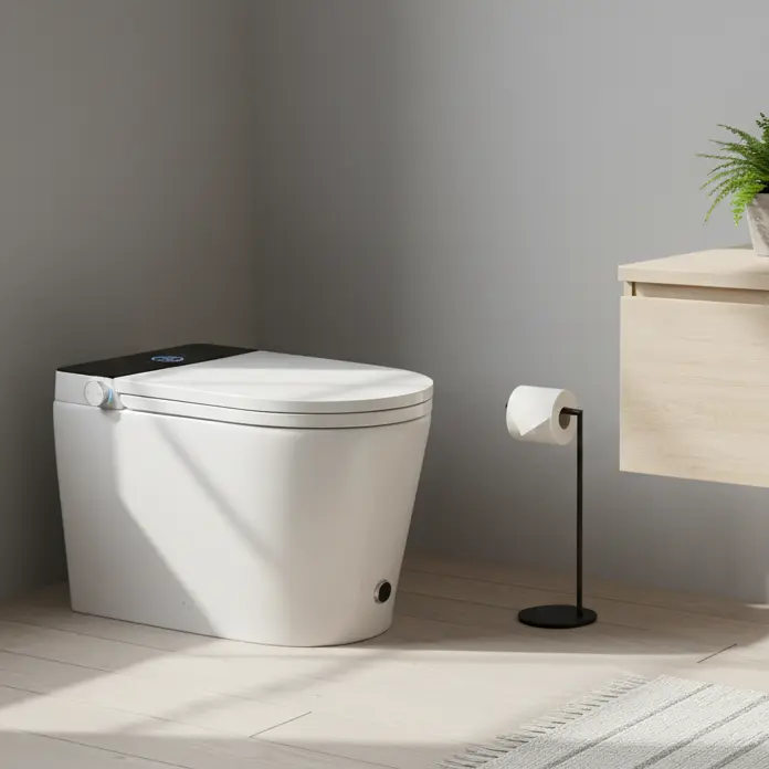 Inodoro inteligente Eisy de diseño compacto instalado en baño moderno